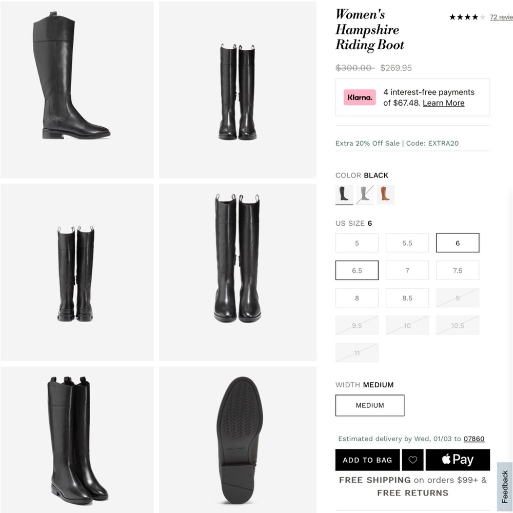Cole Haan Hampshire black leather riding boot